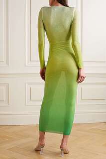 SELF-PORTRAIT Платье миди из эластичной сетки с кристаллами, зеленый