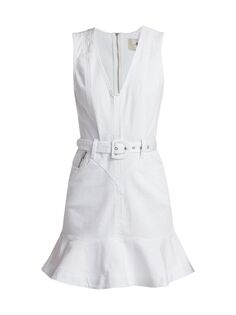 Джинсовое мини-платье с V-образным вырезом и поясом 7 For All Mankind, белый