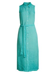 Курортное льняное миди-платье без рукавов на пуговицах 120% Lino, бирюзовый