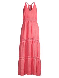 Многоярусное платье макси из льна Resort с лямкой на шее 120% Lino, розовый