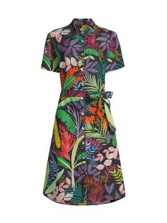 Платье-рубашка с короткими рукавами и принтом Jungle 120% Lino, разноцветный