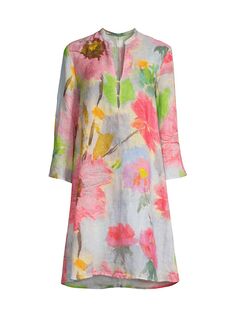 Мини-платье Resort из льна с цветочным принтом 120% Lino