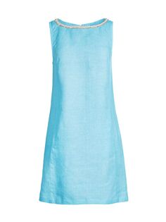 Платье прямого кроя из льна Resort, украшенное кристаллами 120% Lino, синий