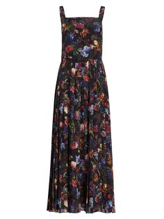 Плиссированное макси-платье Medici с цветочным принтом Adam Lippes, черный