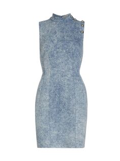 Джинсовое мини-платье без рукавов с эффектом кислотной стирки Adam Lippes, синий