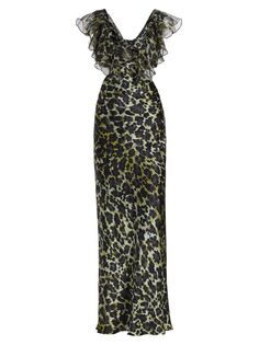 Шелковое платье с вырезами и леопардовым принтом Malia Adriana Iglesias, хаки