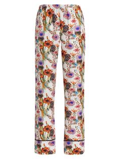Атласные жаккардовые пижамные штаны Rafa с цветочным принтом Adriana Iglesias, белый