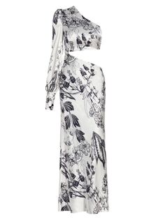 Асимметричное шелковое платье-стрейч с цветочным принтом Matiz с вырезами Adriana Iglesias, белый