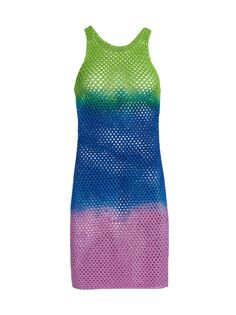 Мини-платье из хлопкового вязания крючком, окрашенное методом погружения AGR, разноцветный
