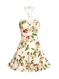 Льняное мини-платье Curandera Anturio Frutal с цветочным принтом Agua by Agua Bendita