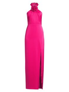 Атласное платье с цветочной аппликацией на бретелях Aidan Mattox, розовый