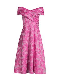Жаккардовое платье-миди с открытыми плечами и цветочным принтом Aidan Mattox