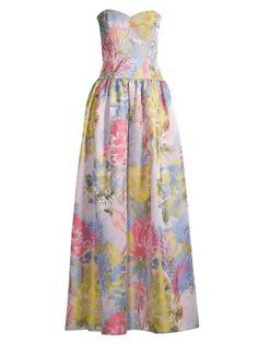 Жаккардовое платье с цветочным принтом без бретелек Aidan Mattox, коралловый