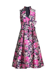 Жаккардовое платье-миди с завязками на талии Aidan Mattox, розовый