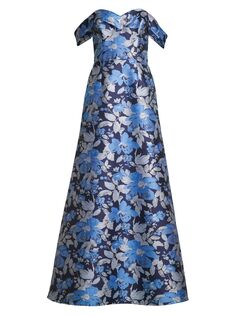 Жаккардовое платье с открытыми плечами Aidan Mattox, синий