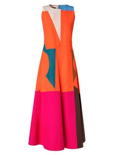 Платье миди из поплина с цветными блоками Akris, разноцветный