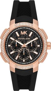 Часы наручные Michael Kors Oversized Sydney Pavé Rose Gold-Tone and Silicone, черный