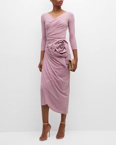 Облегающее платье миди с рюшами и розеткой Daisy Chiara Boni La Petite Robe