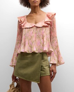 Свободная плиссированная блузка Charis с цветочным принтом и оборками Derek Lam 10 Crosby