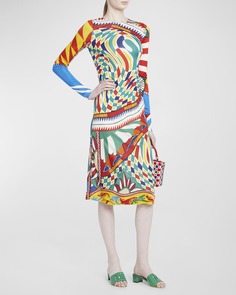 Платье миди с длинными рукавами и цирковым принтом Dolce&amp;Gabbana