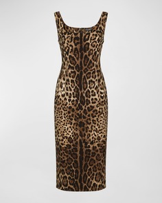 Платье-футляр из шармеза с леопардовым принтом Dolce&amp;Gabbana