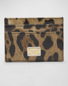 Кожаный холдер для карт с леопардовым принтом Dolce&amp;Gabbana