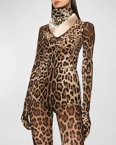 Шелковый квадратный шарф с леопардовым принтом из коллаборации с Kim Dolce&amp;Gabbana