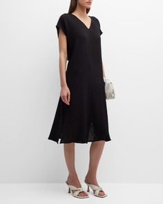 Марлевое платье-миди из органического хлопка с короткими рукавами Eileen Fisher