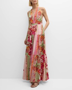 Ярусное платье макси с лямкой на шее Colette и принтом Blossom EMPORIO SIRENUSE