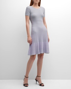 Платье миди трапециевидной формы с короткими рукавами в рубчик Emporio Armani