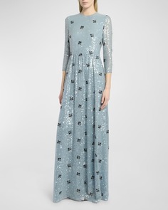 Расклешенное платье с рукавами 3/4 и цветочным принтом с пайетками Erdem