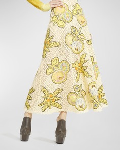 Кружевная длинная юбка с нашивкой и вышивкой Etro