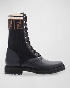 Кожаные армейские ботинки с манжетой FF Fendi