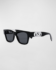 Прямоугольные солнцезащитные очки из ацетата ацетата с декорированным логотипом O&apos;Clock Fendi