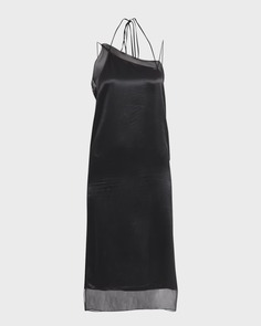 Экологически чистое атласное платье-комбинация миди на одно плечо с ремешками Ferragamo