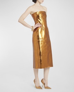 Платье миди без бретелек с эффектом металлического угря Ferragamo