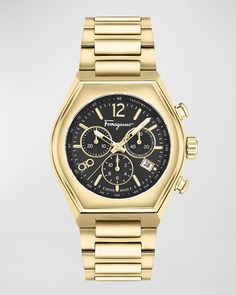 Мужские часы Tonneu IP с браслетом-хронографом из желтого золота, 42 мм Ferragamo
