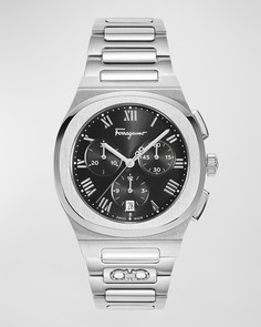 Мужские эллиптические часы-хронограф из нержавеющей стали с браслетом, 38 мм Ferragamo