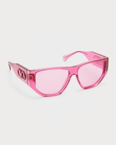 Монохромные прямоугольные пластиковые солнцезащитные очки Ferragamo