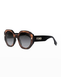 Двухцветные круглые солнцезащитные очки из ацетата Fendi