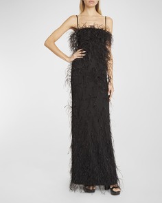 Вышитое платье-колонна с перьями Givenchy