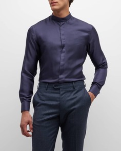 Мужская однотонная спортивная рубашка с воротником-стойкой Giorgio Armani