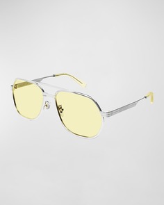 Мужские солнцезащитные очки-авиаторы с двойной перемычкой Gucci