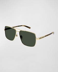 Мужские солнцезащитные очки-авиаторы в полоску с логотипом из металла Gucci