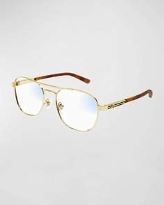 Мужские солнцезащитные очки-авиаторы с двойной перемычкой из металла Gucci