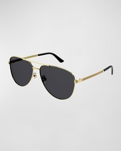 Мужские солнцезащитные очки-авиаторы в полоску с логотипом из металла Gucci