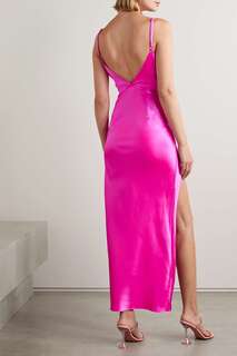 FLEUR DU MAL Платье-комбинация из шелкового шармеза с драпировкой, розовый