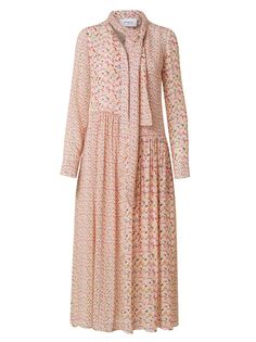 Платье-миди с принтом и завязками на вырезе Akris punto, розовый
