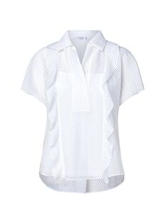 Блуза поло из сетчатой ткани с оборками и органзой Akris punto, кремовый