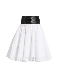 Хлопковая юбка-солнце с поясом Alaïa, белый